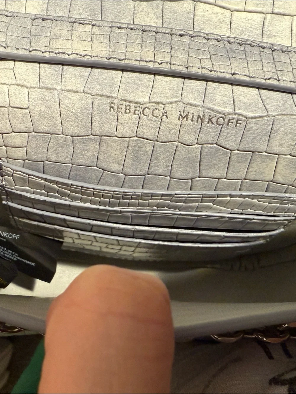 Rebecca Minkoff Light Gray Croc-Embossed Leather Card Holder
